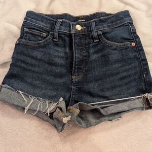 Express Women's Distressed Dark Blue Jean Shorts